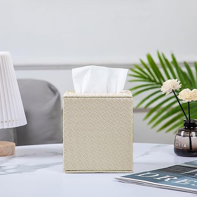SUNYUROU Beige Tissue Box Cover,Tissue Box Cover Square,Beige Tissue Box Holders,Tissue Holder for Bathroom Accessories,Bathroom Tissue Holders - Image 3